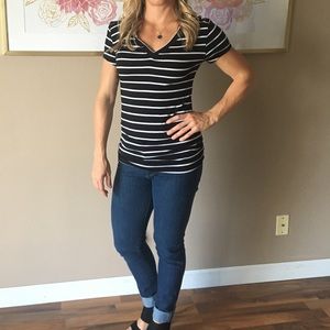 B&W striped V-neck shirt